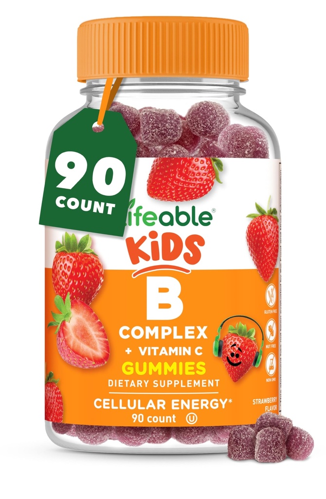 Livlig vitamin B-komplex för barn | med VIT C | Great Tasting B Complex Gummies | Vegan Kids B Complex | Energi och Nerve Support | 90 Gummies