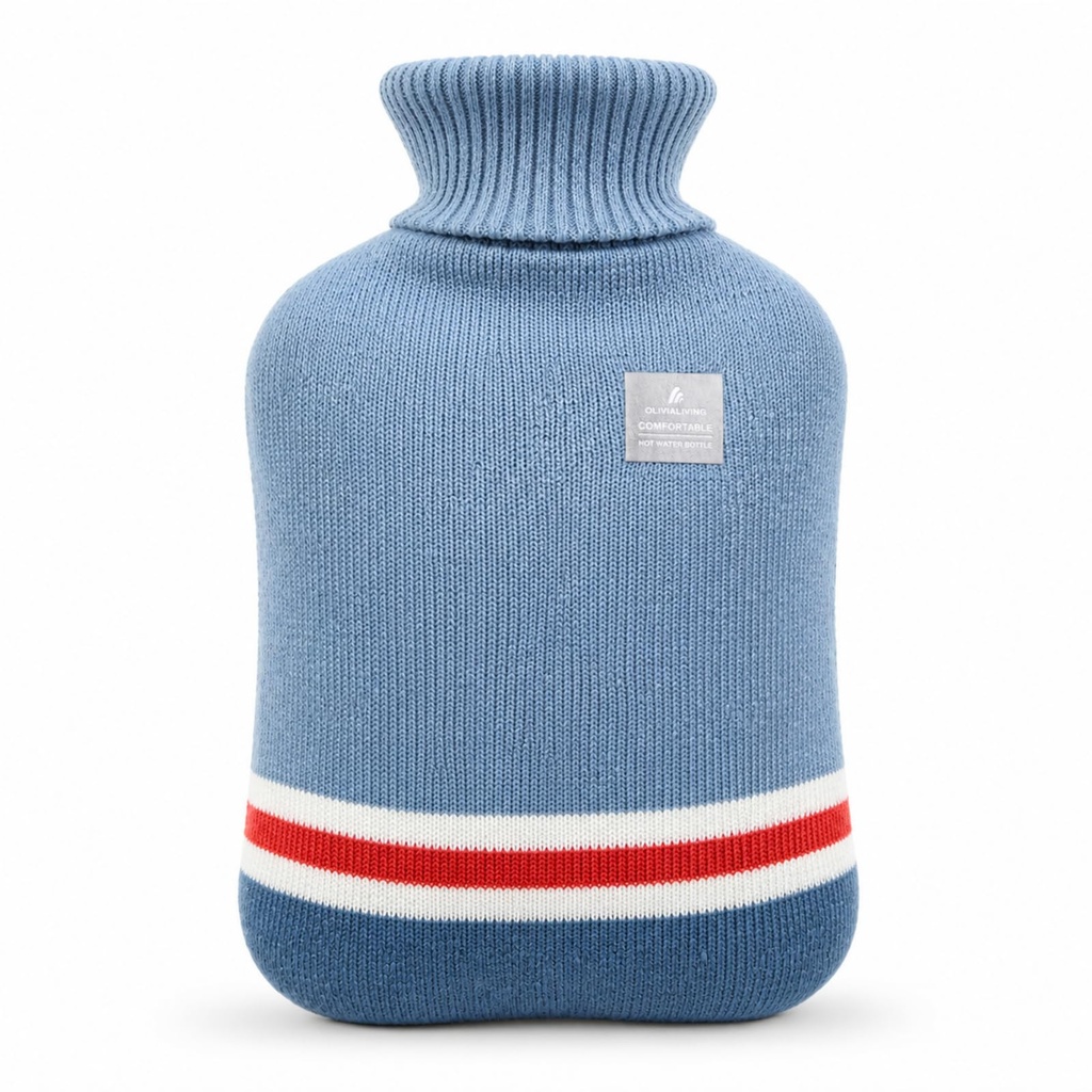 Hot Water Bottle with Classic Striped Cover, 2L Hot Water Bag for Menstrual Cramps, Neck and Shoulder Pain Relief, Hot and Cold Therapies, Hand Feet Warmer