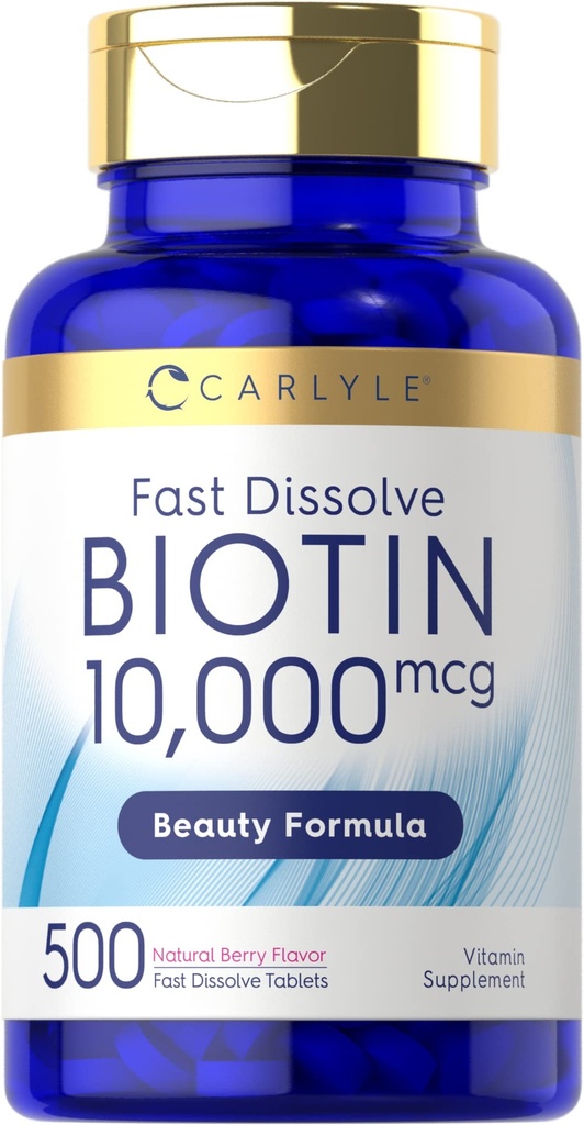 Carlyle Biotin 10.000mcg | 500 snabba upp tabletter | för hår, hud och naglar | Maximal styrka | Vegetarisk, icke-GMO, Gluten fri tillägg