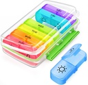 AUVON Pill Box 2 gånger om dagen med Moisture-Proof Design, Weekly Pill Organizer AM PM med bärbara Pocket Slots, Pill Case 7 Day med dubbelt skydd för vitamin, medicin, medicinering och tillägg