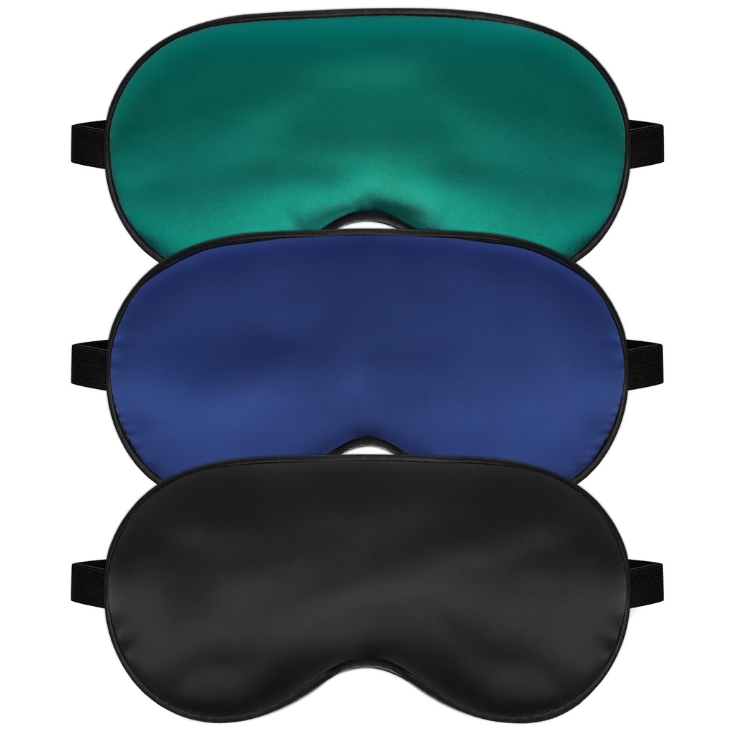 Silk Sleep Mask, Blackout Sleeping Eye Mask with Adjustable Strap 3 Pack