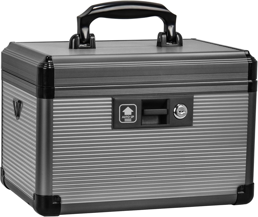 Medicin Lock Box med nyckel, Alluminum legering Box för medicinering, First Aid Box med en flyttbar bricka för att lagra mediciner och piller för hem, svart 12 * 7,68 * 7,87 tum