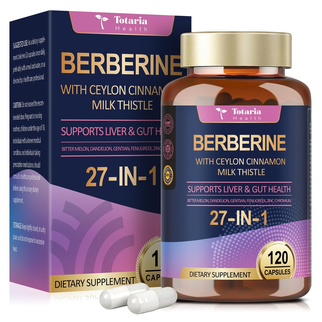 Berberine Supplement with Ceylon Cinnamon, Milk Thistle - GLP-1 Supplement GLP Activate Natural Formula, Berberine Plus for Liver & Gut Health, Immunity, Better Figure, Men & Women - 120 Vegan Caps