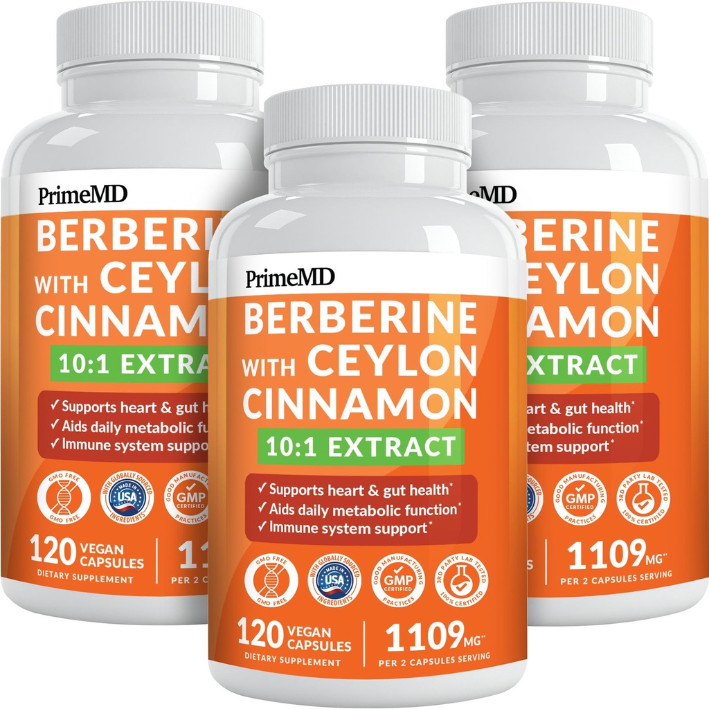 21-in-1 Berberine Supplement with Ceylon Cinnamon Capsules - Dihydroberberine with Chromium, Bitter Melon & Green Tea Extract - Berberine with Ceylon Cinnamon for Energy Support (120 Ct) (Pack of 3)