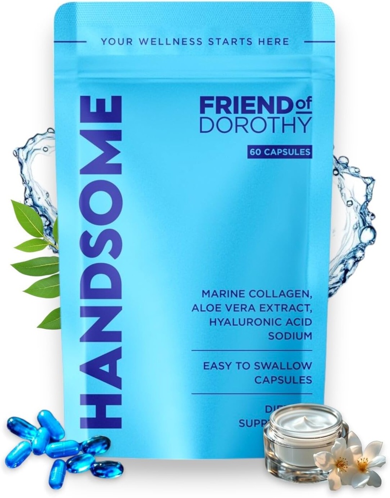Handsome, Marine Collagen tabletter förbättrade med Aloe Vera, Hydrolyserade Collagen kosttillskott för män, 60 kapslar per påse
