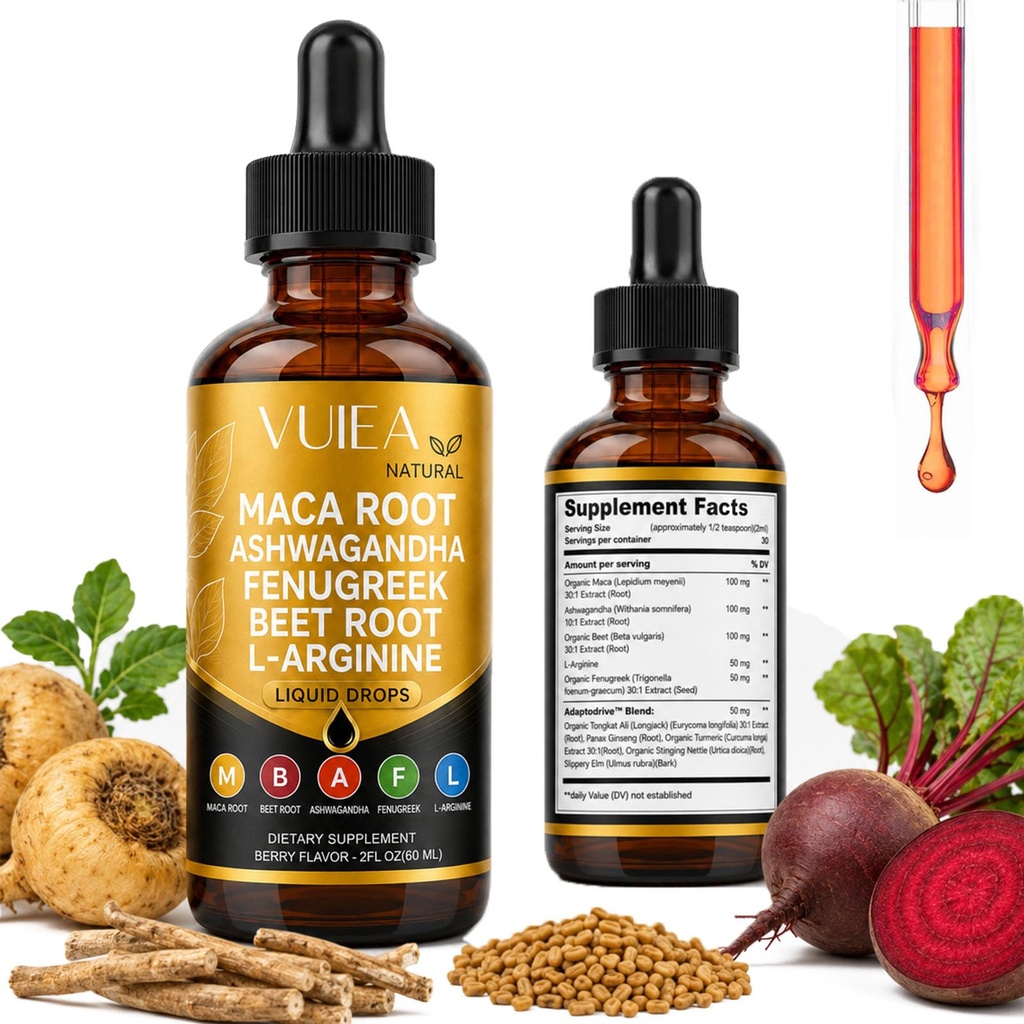 Vuiea Maca Root Drops, All-In-One Multi-Herbal Supplement, 2FL.OZ