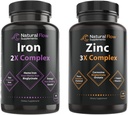 Zink Supplement Komplex med koppar och vitamin C - Naturflöde 3X Zink Carnosine och Järn Supplement 2-i-1 Kompletta Komplex - Naturflöde 2X Heme och Chelated Non Heme Iron Bisglycinate