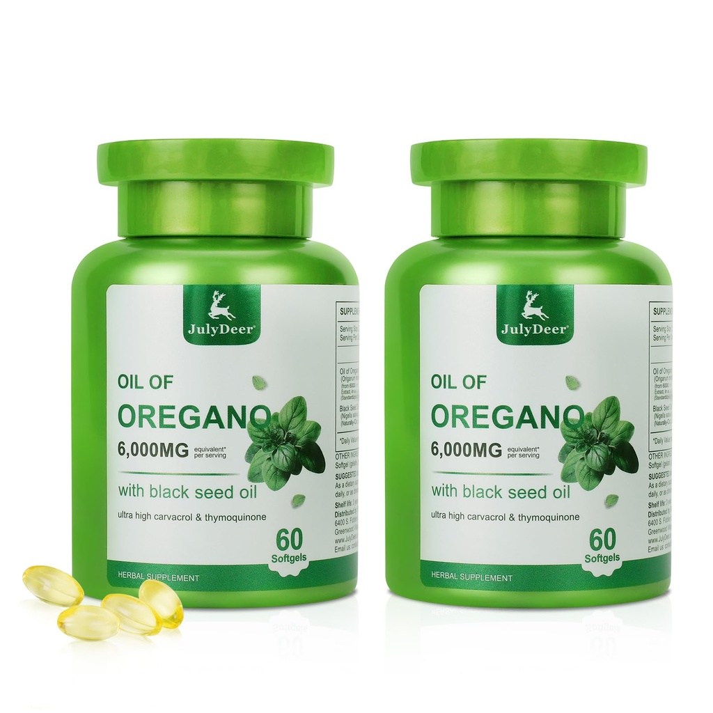 JulyDeer Oil of Oregano with Black Seed Oil, 2 in 1 Oregano Oil Supplement