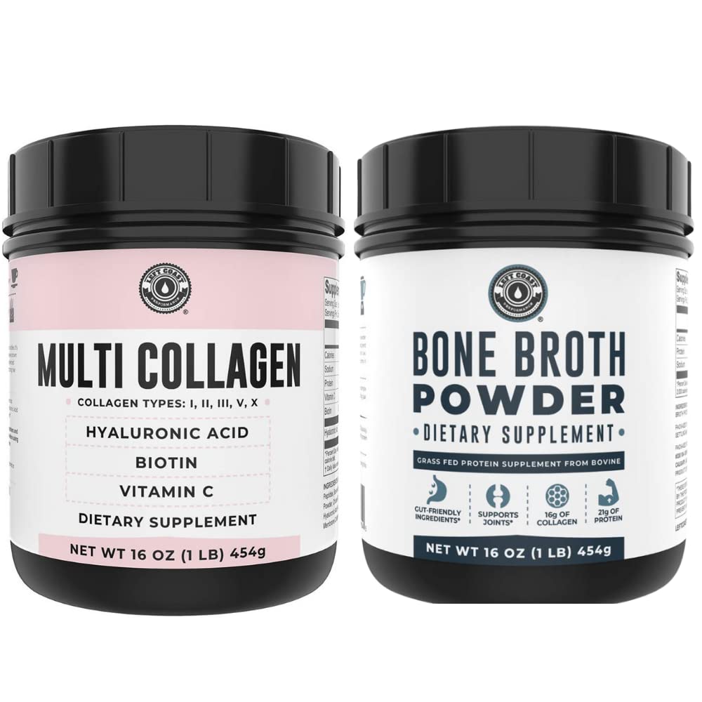 Vänsterkustprestanda Pure Bone Broth och Multi Collagen pulver för gemensamt, hår, hud och naglar stöd