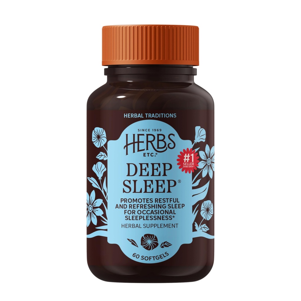 Herbs Etc. Deep Sleep Softgels - Herbal Sleep Support Supplement - Rest & Calming Support med Passionflower, Chamomile & Lemon Balm - 60 Softgels (60 portioner)