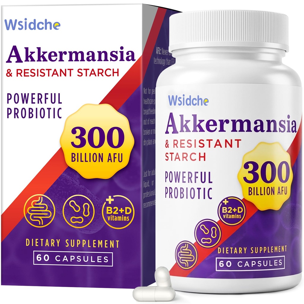 300 miljarder AFU Akkermansia Probiotic | GLP-1 Supplement for Women & Men, Akkermansia Muciniphila for GLP-1, Digestive, Gut, Immune, Enhances Gut Digestive Lining funktion, Akka Superbiotics - 60 Caps