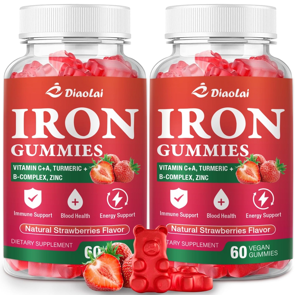 Vegan Iron Gummies - High Potency Iron Supplement for Women & Men - Supports Energy & Immune Health - Strawberry Flavor (120 Count)