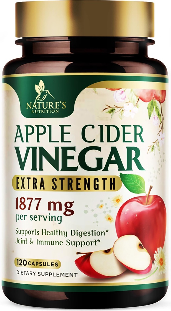 Apple Cider Vinegar Capsules 1877mg - Extra Strength Detox & Cleanse med vitamin D & Zinc - Premium ACV Pills med gemensam naturlig utmattning och immunstöd - Vegetariskt tillskott - 120 kapslar