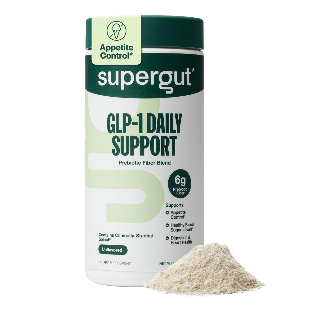 Supergut GLP1 Daily Support - High Fiber GLP-1 Supplement Powder for Women & Men - Sugar-Free Drink Mix for Gut Health (20 Servings)