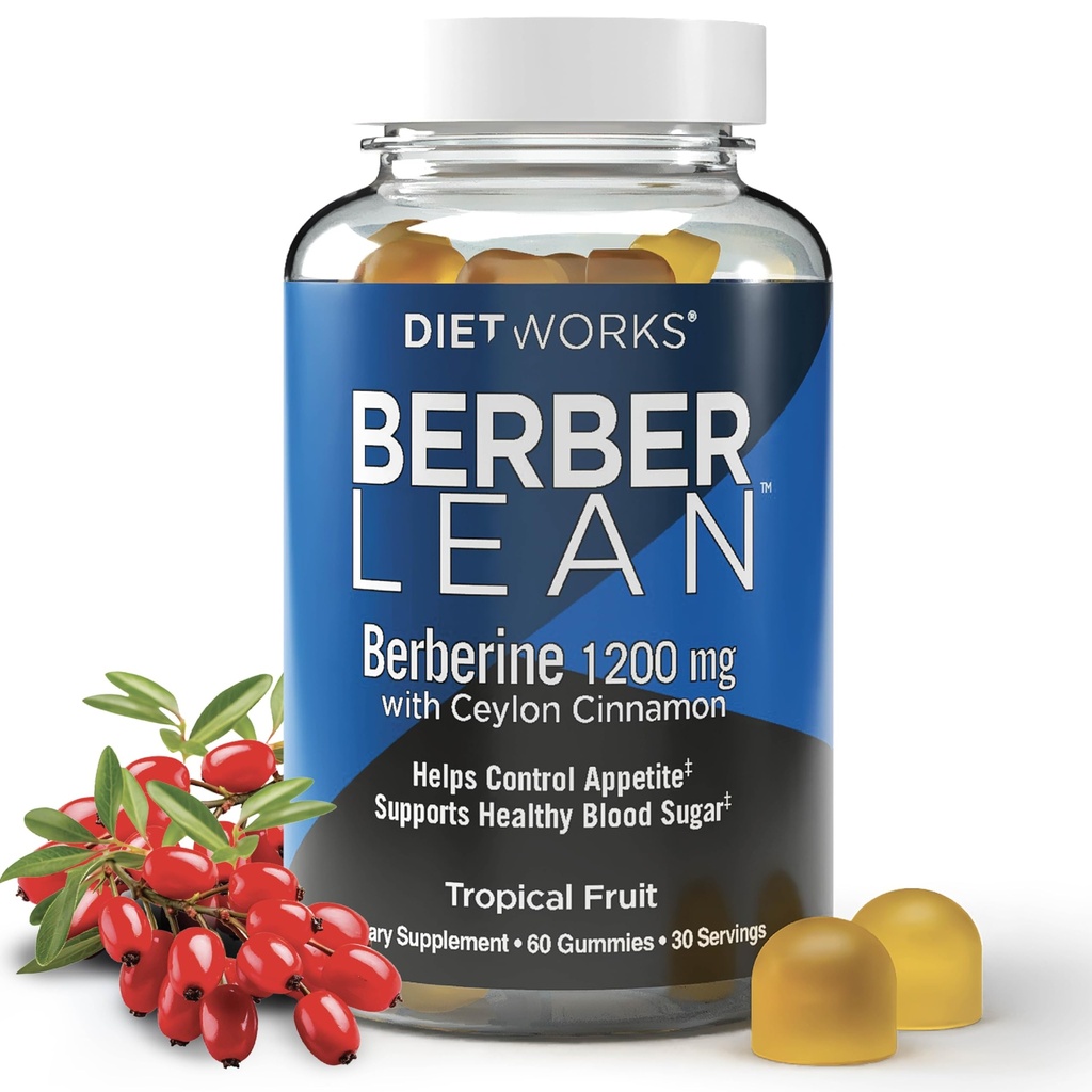 DietWorks BerberLean Gummies with Ceylon Cinnamon, Berberine Gummies, Promotes Energy, Digestive Support, Immune Health, Tropical Fruit Flavor
