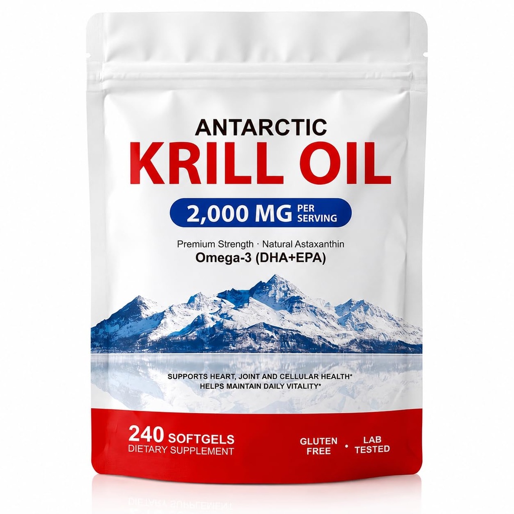 Antarctic Krill Oil Supplement, Rich in Omega-3s EPA, DHA & Natural Astaxanthin, Supports Heart, Joint & Brain Health,Helps Maintain Daily Vitality, Gluten-Free - 240 Softgels