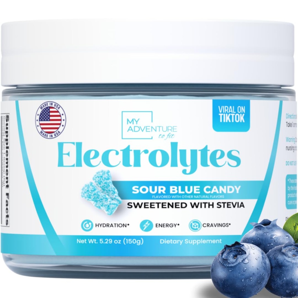 Zero Sugar - Sour Blue Candy Electrolytes Powder - Refreshing Hydration - Caffeine Free Energy - All Natural Ingredients - Vegan, Keto & Paleo - Sugar Free Electrolyte Powder Drink Mix - 30 Servings