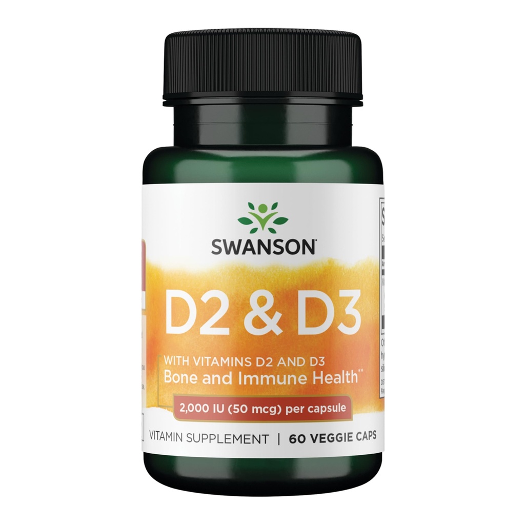 Swanson Vitamin D Complex med vitamin D2 & D3 - Komplett Sunshine Vitamin Complex för ben, Dental & Immune Health - Vitamin Supplement (50 mcg, 60 Veggie Capsules)