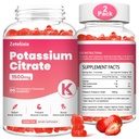 2 Pack kalium gummies för vuxna kvinnor och män, kaliumcitrat tillskott, stöd ben kramper, muskelhälsa och elektrolytbalans, sockerfri, organisk, vegansk, jordgubbar, 120 Cts