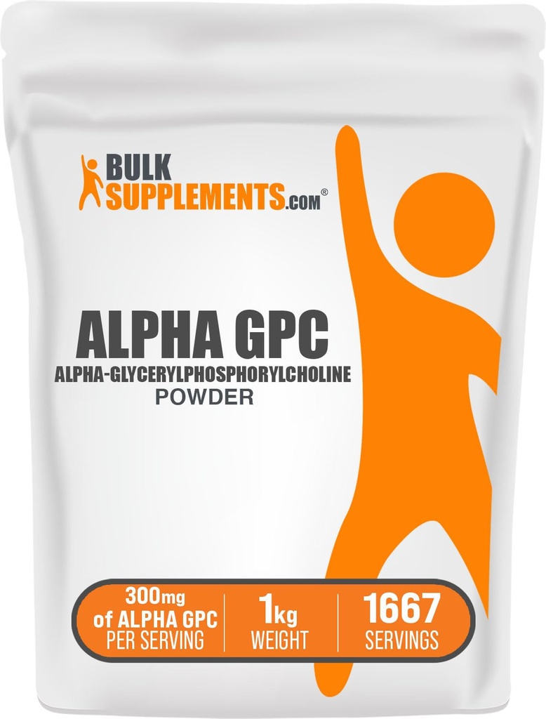BulkSupplements.com Alpha GPC Powder - Choline Supplements, Alpha GPC 300mg - Unflavored & Gluten Free, 600mg per Servering, 1kg (2,2 lbs) (Pack av 1)