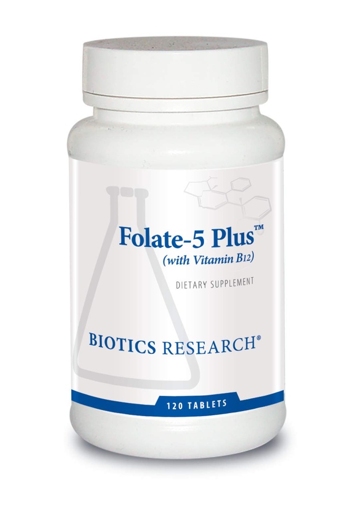 Biotics Research Folate 5 Plus High Potency Folate med B12, Methyl Support, 5 Milligram Natural och Whole Food Form of Folate, 18mcg B12, Graviditet Nutrition, Energistöd, Frisk hud, 120 flikar