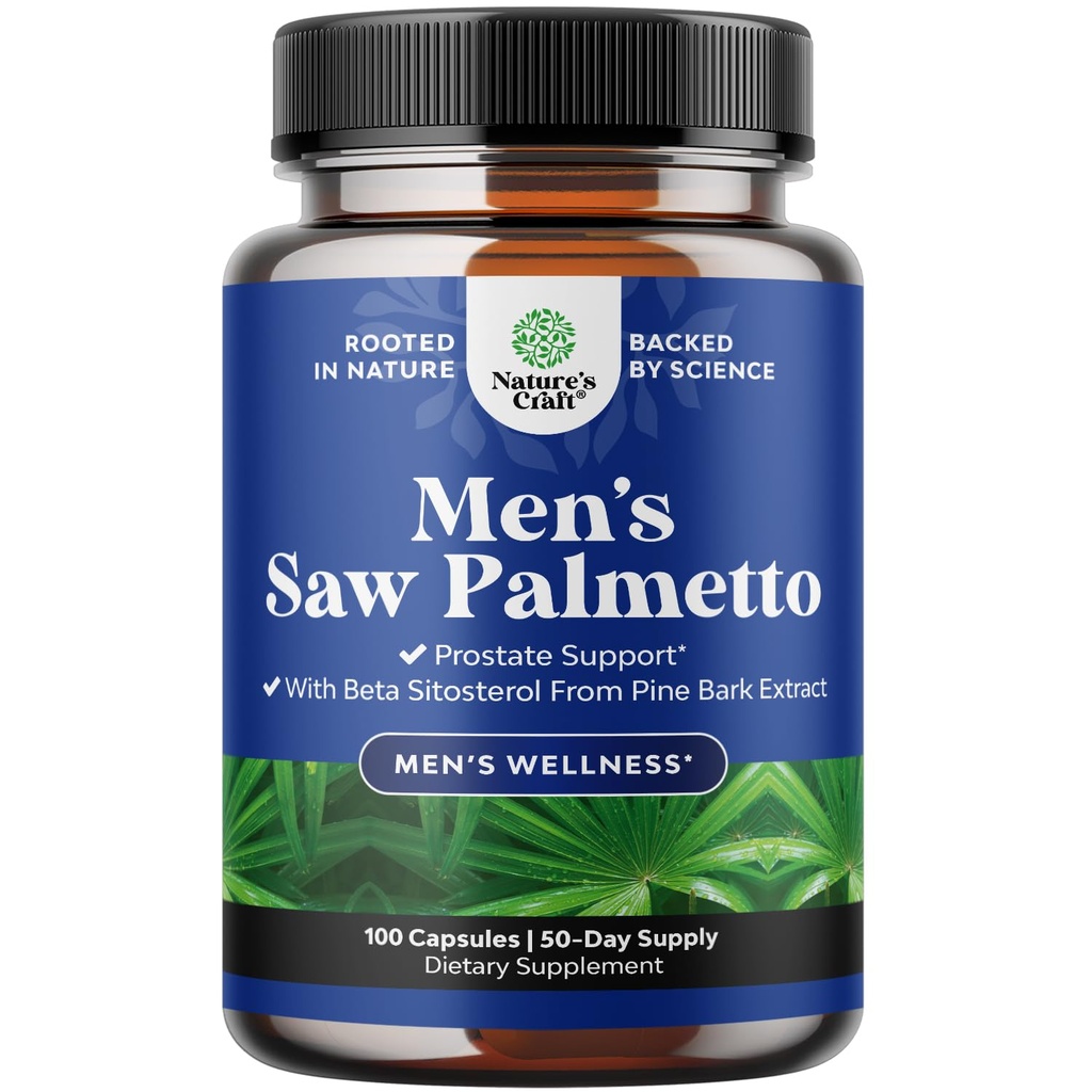 Natures Craft Saw Palmetto för män med Beta Sitosterol - Saw Palmetto Extract Prostate Health Supplement för Män Bladder Control och Prostate Support - Återställande hår Supplement