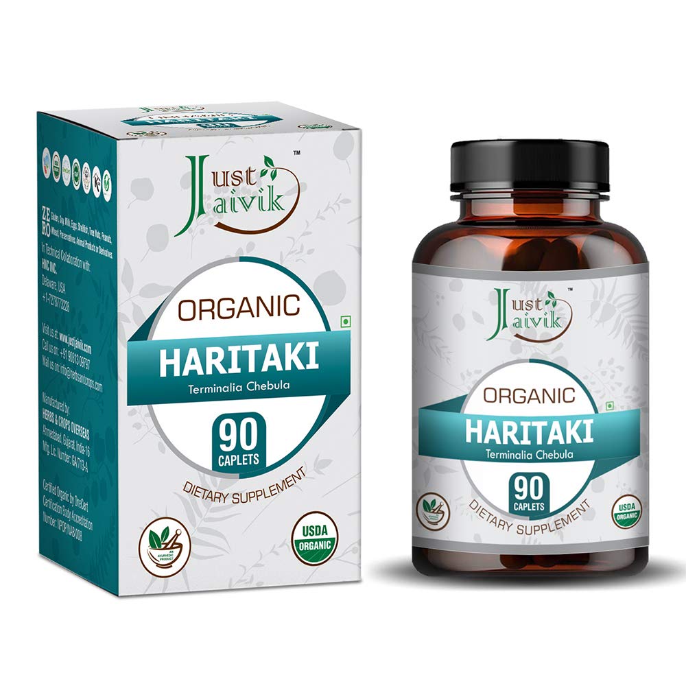 Just Jaivik Organic Haritaki (Terminalia Chebula) - 750mg (90 tabletter) | Kosttillskott för avgiftning och föryngring för Vata