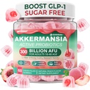 Akkermansia Probiotics Gummies med Prebiotics Fiber, 300 miljarder AFU Akkermansia Muciniphila, med Polyphenol Fruits, Resistant Starch, Vitamin A D3 B2 för Metabolism, Digestive & Gut Health, 1Pack