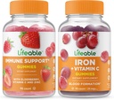 Livlig immunstöd + Järn med vitamin C, Gummies Bundle - Stor smak, vitamintillskott, Glutenfri, GMO-fri, tuggbar