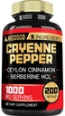 Cayenne Pepper kapslar med gurkmeja Curcumin Root, Berberine HCl, Ceylon Cinnamon Bark & More - 200 kapslar - Support Digestion Health, Immune System & Body Balance