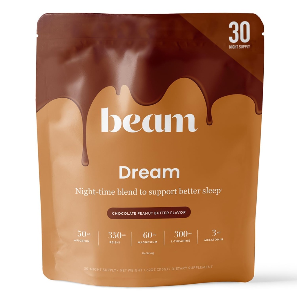 Beam Dream Sleep Powder, L-Theanine, Apigenin, Reishi och Magnesium, Tredje part testade Natural Sleep Aid & Sleep Supplement för djup sömn, avkoppling och återhämtning, naturligt sömnstöd, 30 portioner