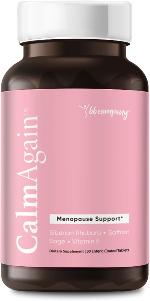 BB Company CalmAgain för Menopause Anxiousness, Mood Balance för kvinnor | Stanna lugn, lägre kortisol, färre humörsvängningar | Siberian Rhubarb, Sage, Saffron | Menopause Relief | 30 Ct