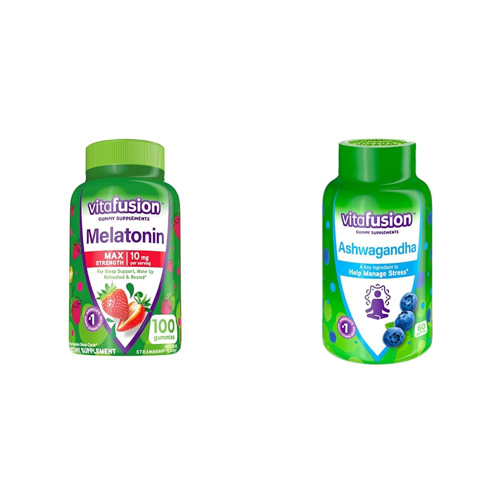 Vitafusion Max Styrka Melatonin Gummy Supplements, 100 greve Ashwagandha Gummies, 60 greve