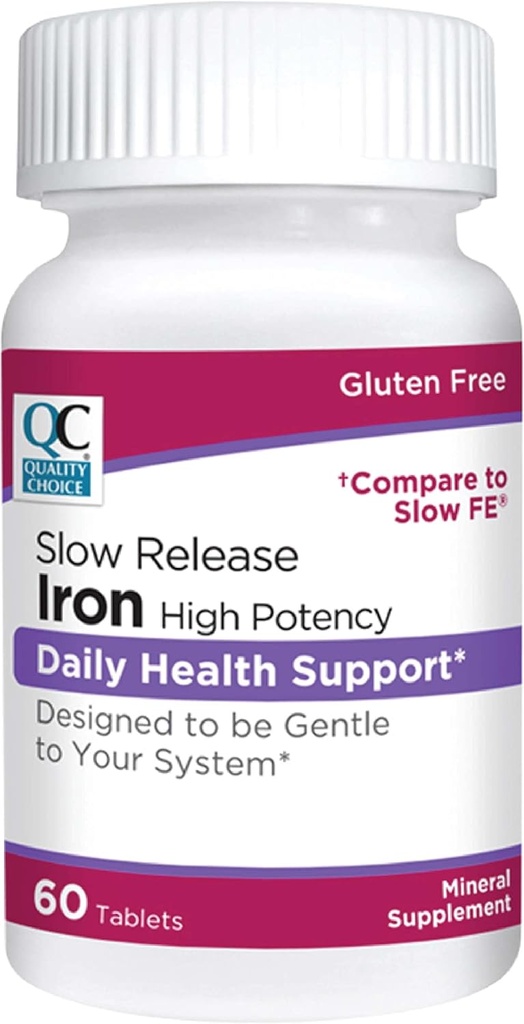 Quality Choice Iron High Potency Slow Release Tablets, 45mg, 60 Tabets Each (Pack of 9)