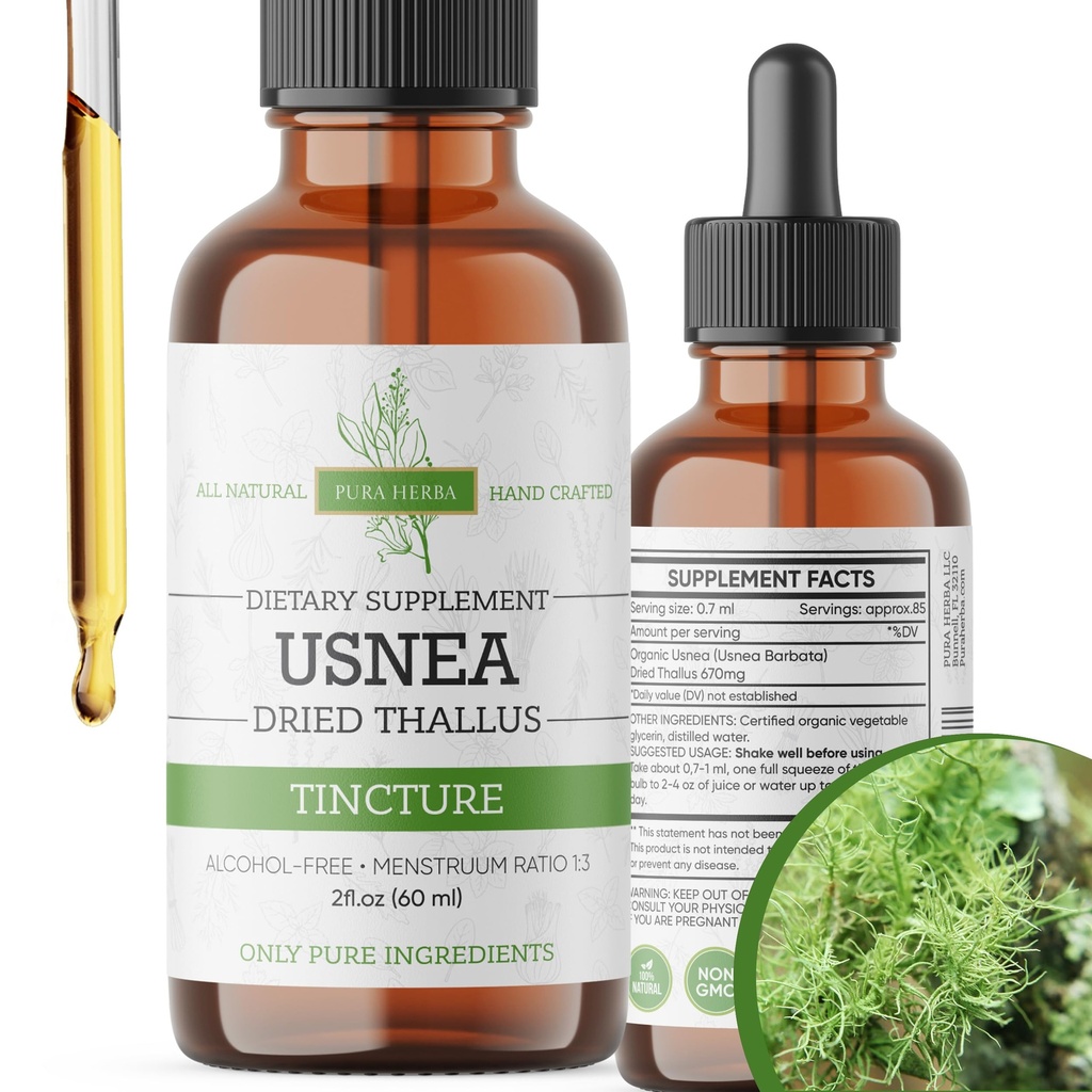Organiska Usnea flytande droppar - naturligt immunstöd och andningshälsa för vuxna - Vegan, alkoholfri, tillverkad i USA, 2 Fl Oz