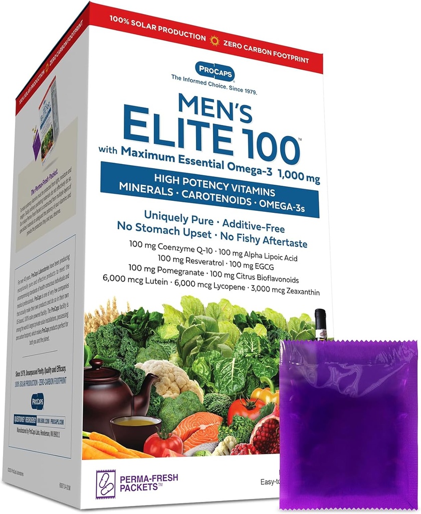 ANDREW LESSMAN Multivitamin - Mäns Elite-100 med Maximal Essential Omega-3 1000 mg 30 Packets - Potent Nutrients, Essential Vitamins, Minerals, Phytonutrients och Carotenoids. Inga tillsatser