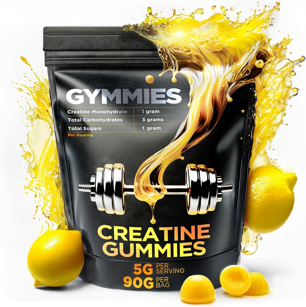 Kreatinmonohydrat Gummies - Muskeltillväxt, prestanda, uthållighet - 5 Gram Kreatin per portion - Vegan, icke-GMO, Glutenfri, Made in USA - 90ct - Lemon Flavor