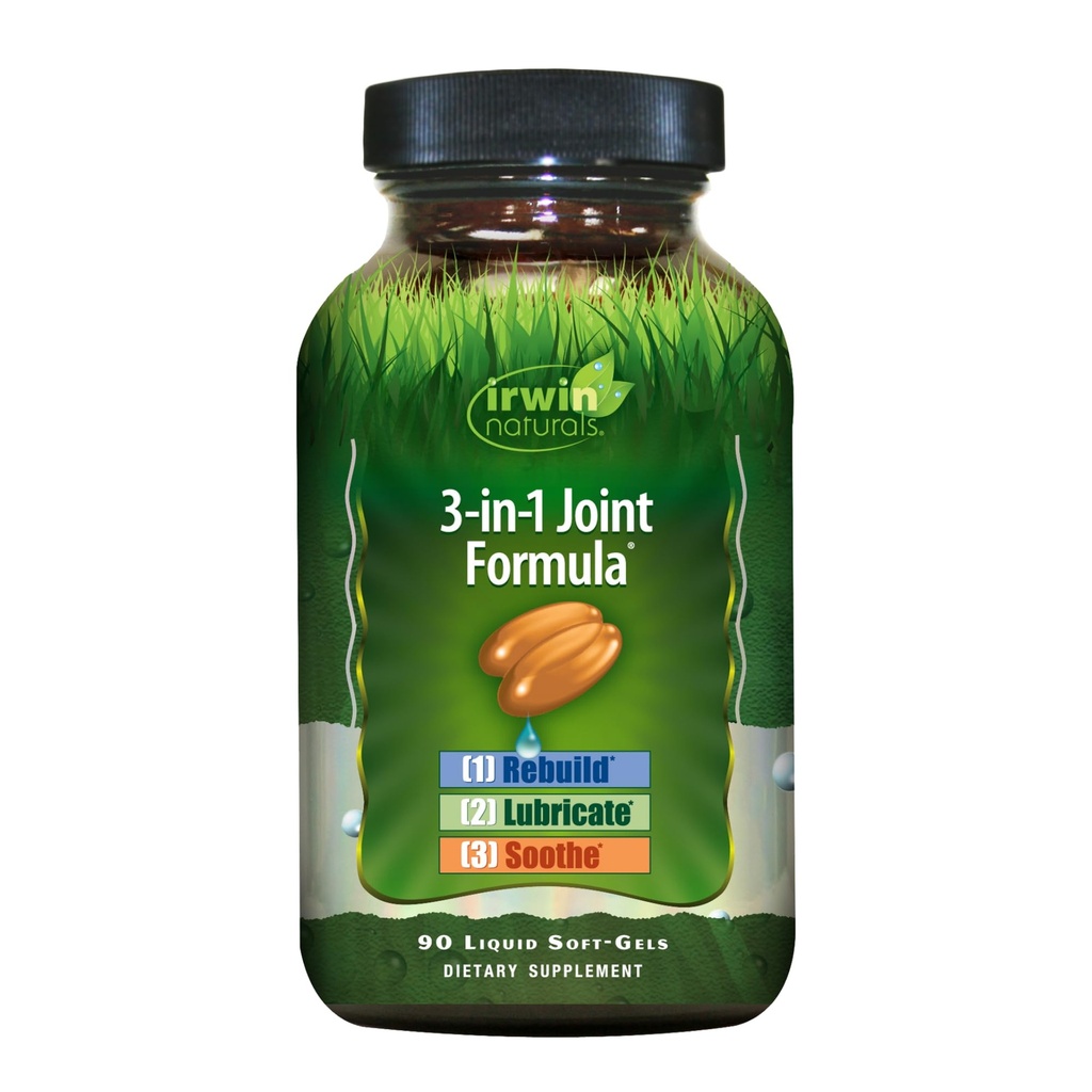 Irwin Naturals 3-i-1 Joint Formel - Kraftfullt gemensamt stöd tillskott med Glukosamin, Chondroitin, gurkmeja & Boswellia - 90 flytande Softgels