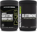 NutraBio Creatine Monohydrate Supplement, Unflavored, (300g) och L-Glutaminpulver, (500g) - Workout Supplement Bundles stöder muskelenergi, återhämtning och styrka