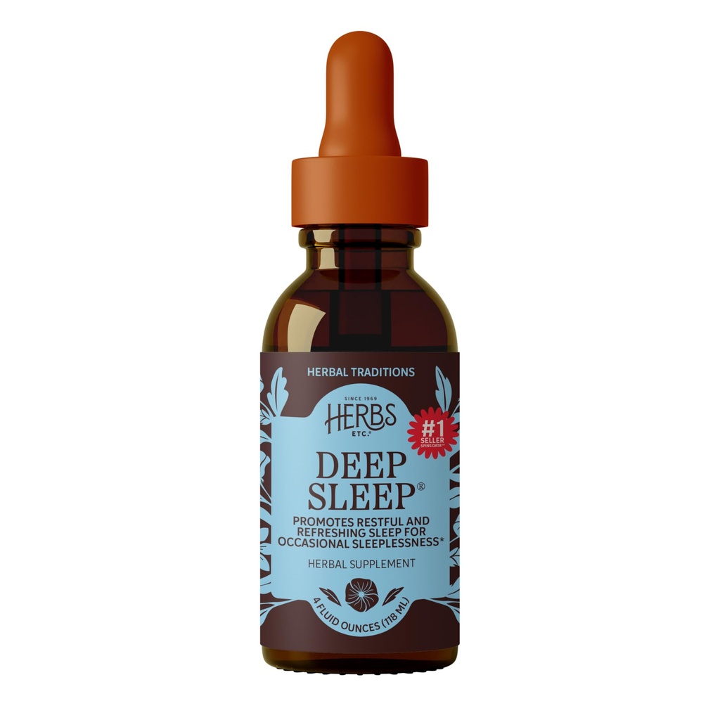 Herbs Etc. Deep Sleep Classic Liquid Extract - Herbal Supplement for Natural & Gentle Sleep Support - Restful Sleep Supplement med Passionflower, Chamomile & Lemon Balm - 4 fl oz (157 portioner)