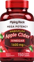 Piping Rock Apple Cider Vinegar Capsule Caplets | 1600mg | 150 piller | Hög styrka | Extra styrka ACV Supplement | Vegetarisk, icke-GMO, Gluten Free