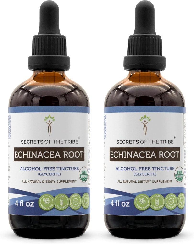 Echinacea Root USDA Organic Tincture | Alcohol-Free Extract, High-Potency Herbal Drops, Immune System Health | Tillverkad av 100% Certified Organic Echinacea Root (Echinacea Purpurea) 2x4 oz