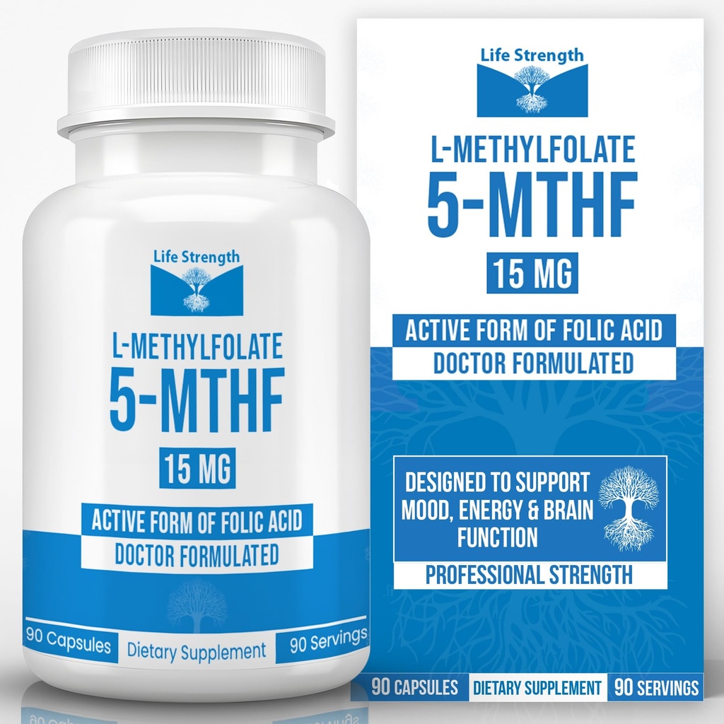 L-Methylfolate 15 MG, Optimized & Highly Bioactive Methyl Folate, 5-MTHF Supplement för humör och immunstöd, naturlig kosttillskott för energi, icke-GMO & Gluten-Free, 90 kapslar
