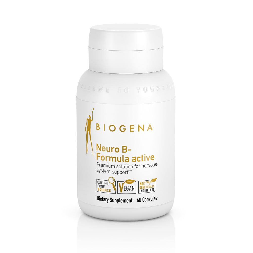 Biogena Vitamin B Complex Capsules med alla 8 b-Vitaminer B1, B2, B6, B12, folat, niacin, biotin och pantothenic Acid för att stödja Psyche & Nervous System* - Neuro B-Formula Active Gold