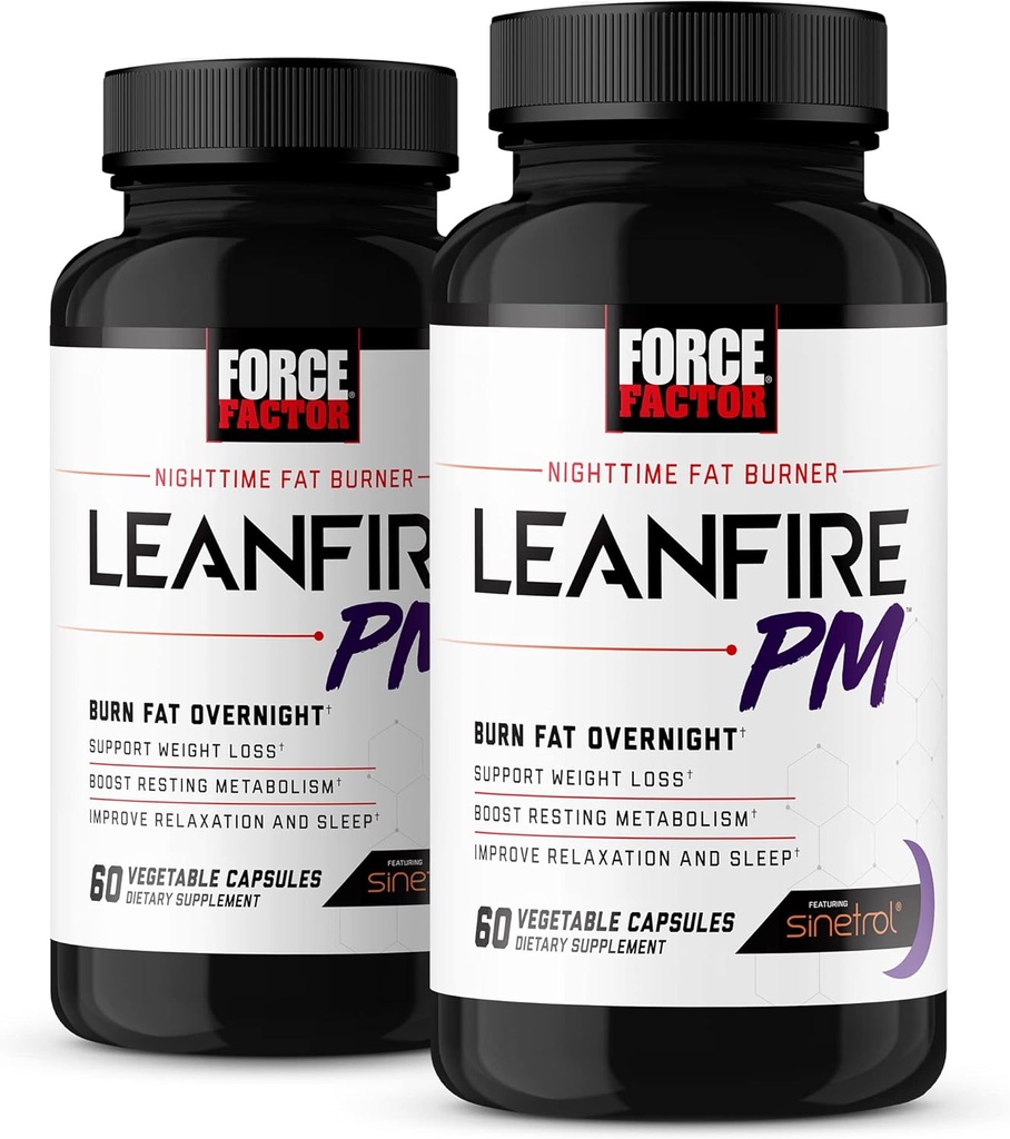 Force Factor LeanFire PM, Weight Loss Pills for Women and Men, Fat Burner and Overnight Weight Loss Pills to Burn Fat, Boost Metabolism, with Melatonin, 60 Count (Pack of 2)