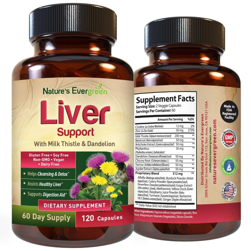 Liver Cleanse Detox & Repair | Herbal Liver Support Supplement w / 20 + Liver Health Nutrients, Milk Thistle, Turmeric, Ginger, Dandelion, Zink, Artichoke & mer för Optimal Liver Support | 120 kapslar