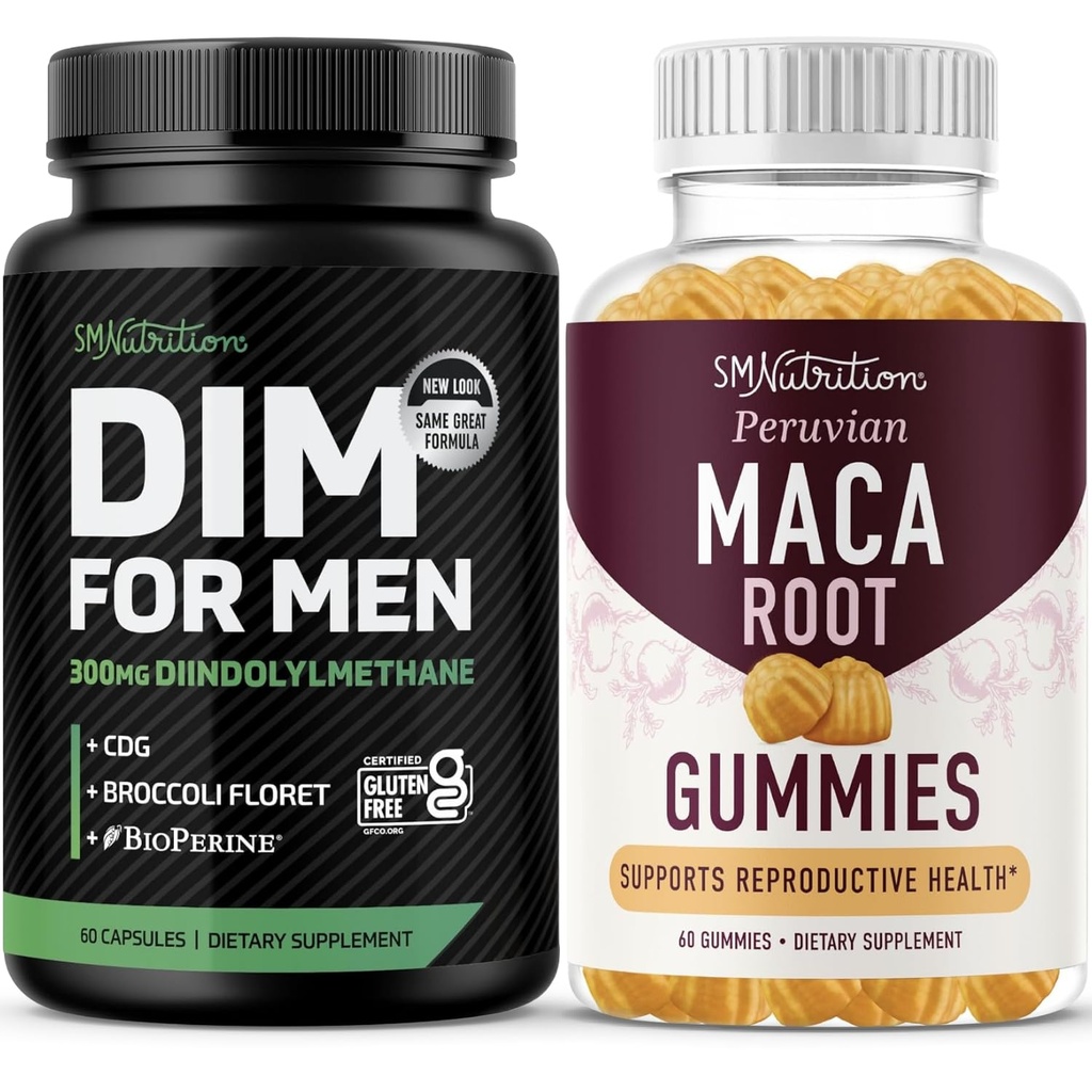 SMNutrition Maca Root Gummies & 300mg DIM Supplement for Men for Testosterone and Performance Support | Uppfriskande Maca Gummies Complex (30 portioner) med DIM Complex för Män (60 portioner)