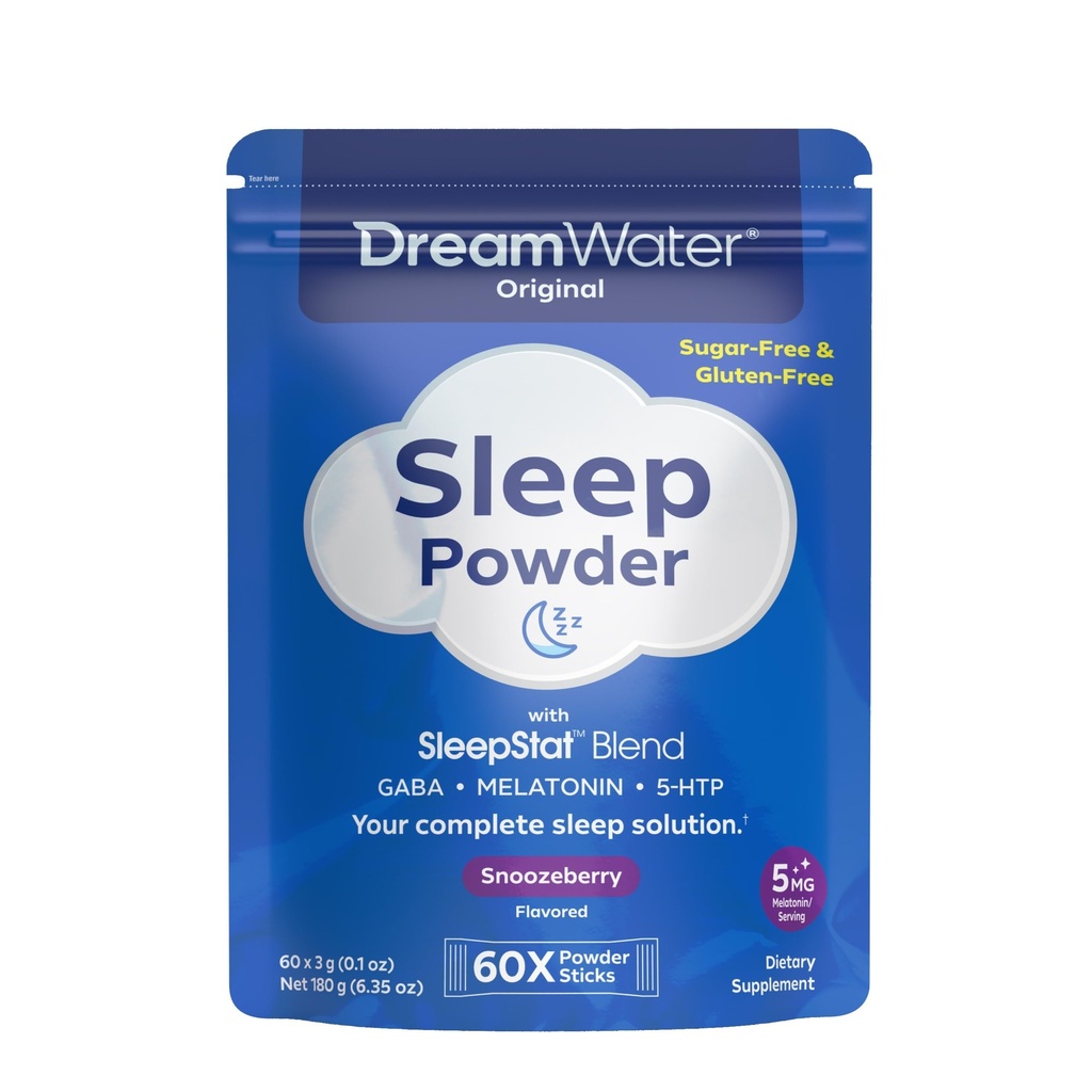 Dream Water Sleep Aid, Powder; GABA, MELATONIN, 5-HTP, Snoozeberry, 60 greve