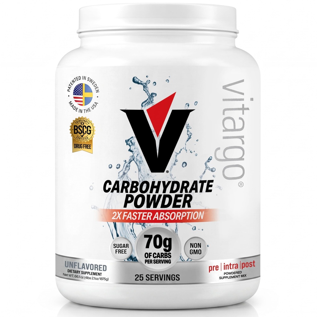 Vitargo Carbohydrate Powder, 2X Faster Absorbing, 4.4 LB Plain, Pre, Intra & Post, Sugar-Free Complex Carb Powder för återhämtning, uthållighet & Muscle Gain, Made in USA