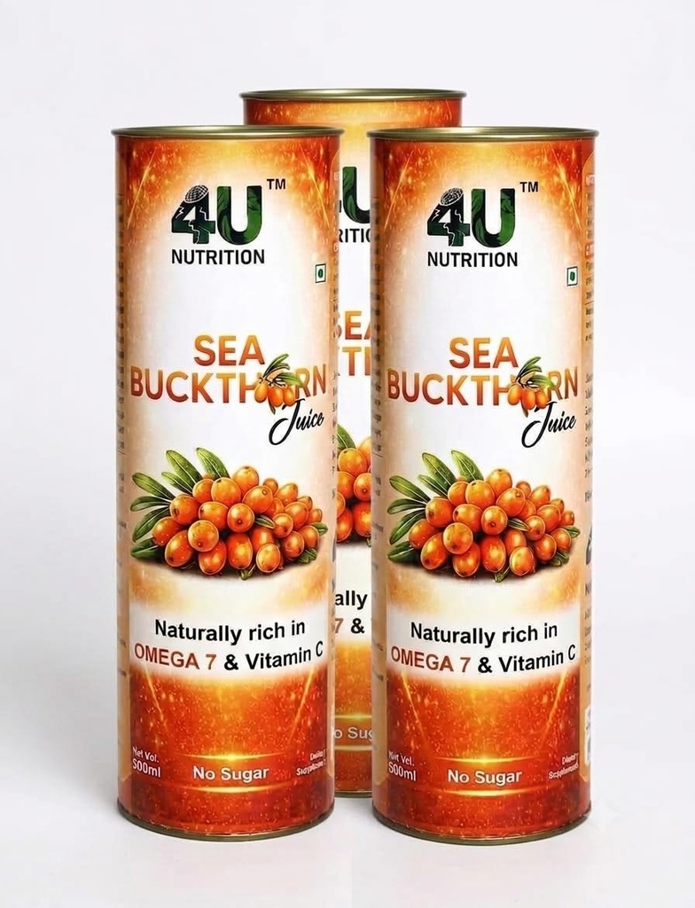 4U Nutrition Sea Buckthorn Juice 500ml (Pack of 3) | Natural Antioxidant Beverage with Vitamin C, Omega 3, 6, 7, 9 | Sea Buckthorn Pulp Concentrate for Daily Wellness & Total Body Care | For Men & Women